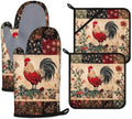 Rustic Rooster Oven Mitts and Pot Holders Set, 4 Pcs