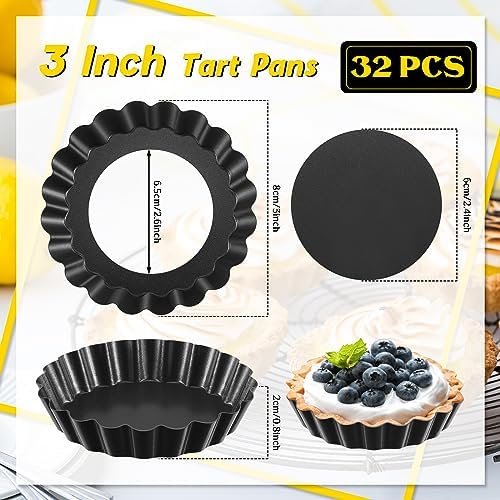 Uiifan 32 Pcs 3 Inch Tart Pans Nonstick, Fluted Round Quiche Molds