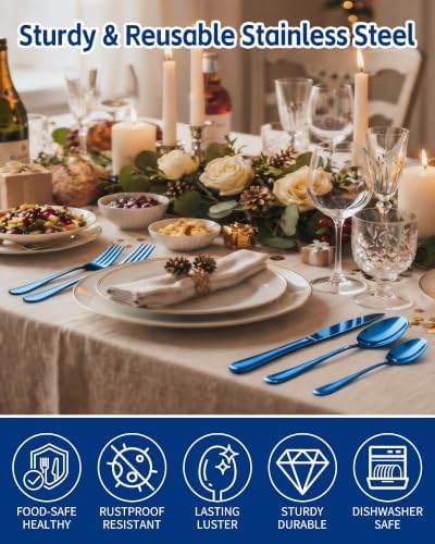 Blue Silverware Set for 4, 20-Piece Stainless Steel Flatware Set