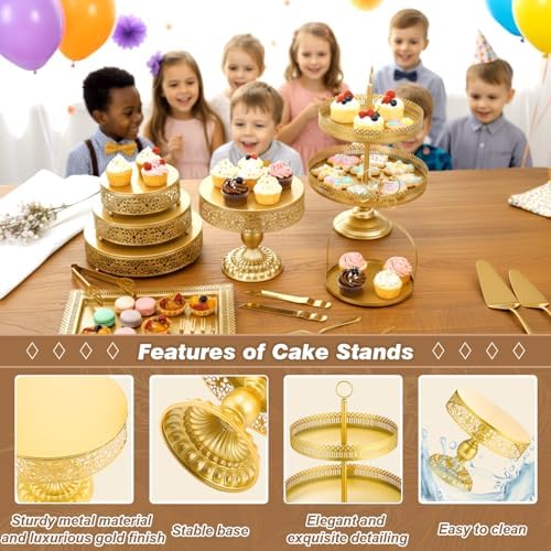 Wenqik 15 Pcs Gold Cake Stand Set Metal Dessert Display Set Tiered