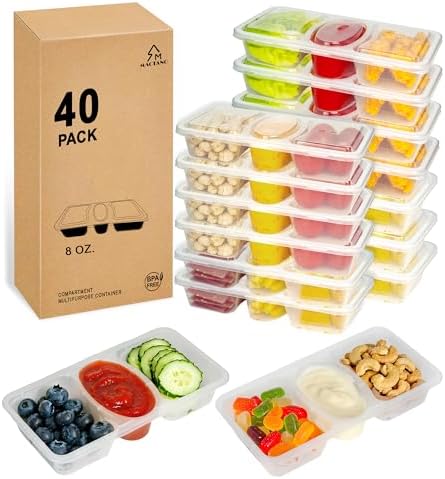 MACTANO 8 OZ Reusable Snack Containers with Lids, New 3 Compartment