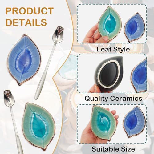 2 Pack Coffee Spoon and Leaf Rest Set, Ice Cracks Leaf Ladle Holder