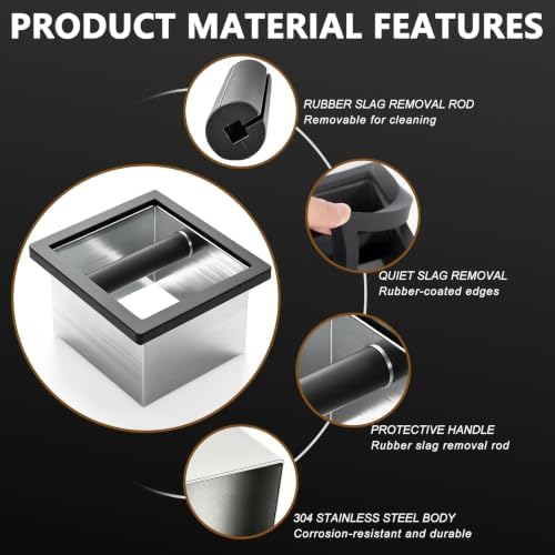 Espresso Knock Box,Built-in Desktop Stainless Steel coffee knock box