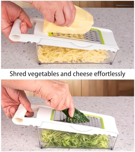 NACOLUS Cheese Grater with Container,5 In 1 Mandoline Slicer for