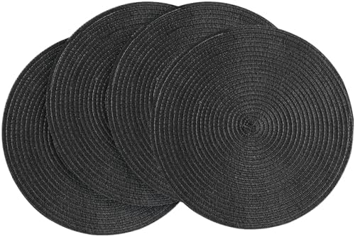 Floroom 15 Inch Round Braided Placemats Set of 4, Washable Heat