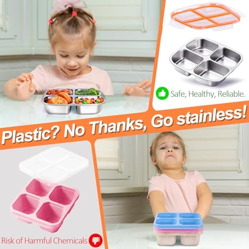 3-Pack Stainless Steel Snack Containers & Kids Lunch Boxes, 20 oz Each