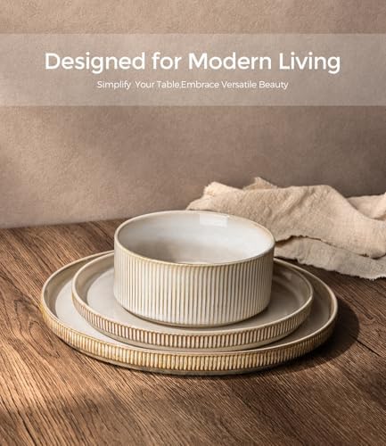 GBHOME Stoneware Dinnerware Sets for 4,12-Piece Plates and Bowls Set