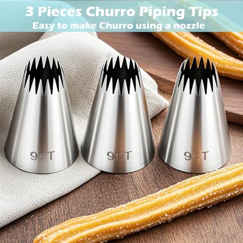 Hendiy 3 Pieces Churro Piping Tips, Stainless Steel 9FT Large Piping
