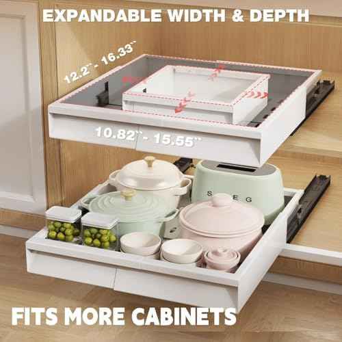 Seinloes Pull Out Cabinet Organizer, 4-Side Expandable to Fit Most