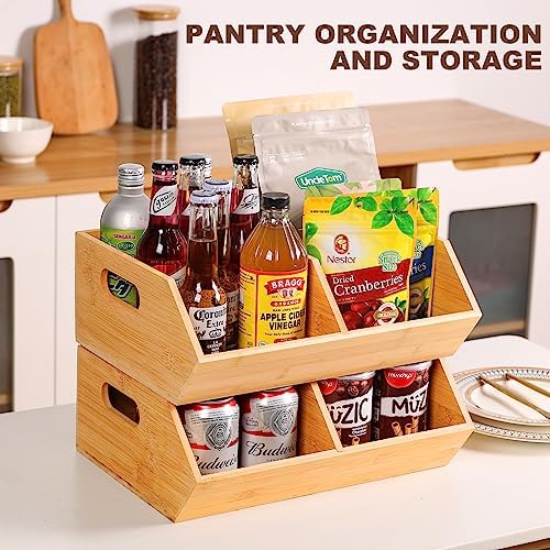 2 Set Bamboo Storage Bins, Pantry Organizers and Storage, Kitchen