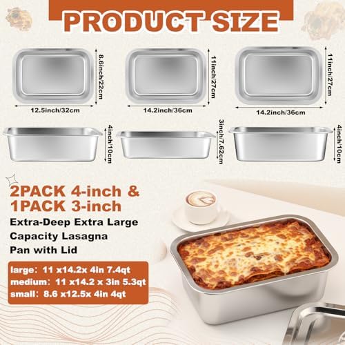 3 Pack 4 Inch Lasagna Baking Pans with Lids