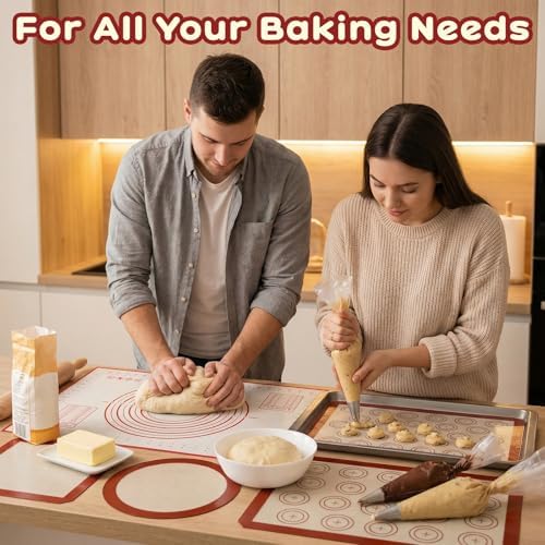 Non-stick Silicone Baking Mat Set of 7, Red