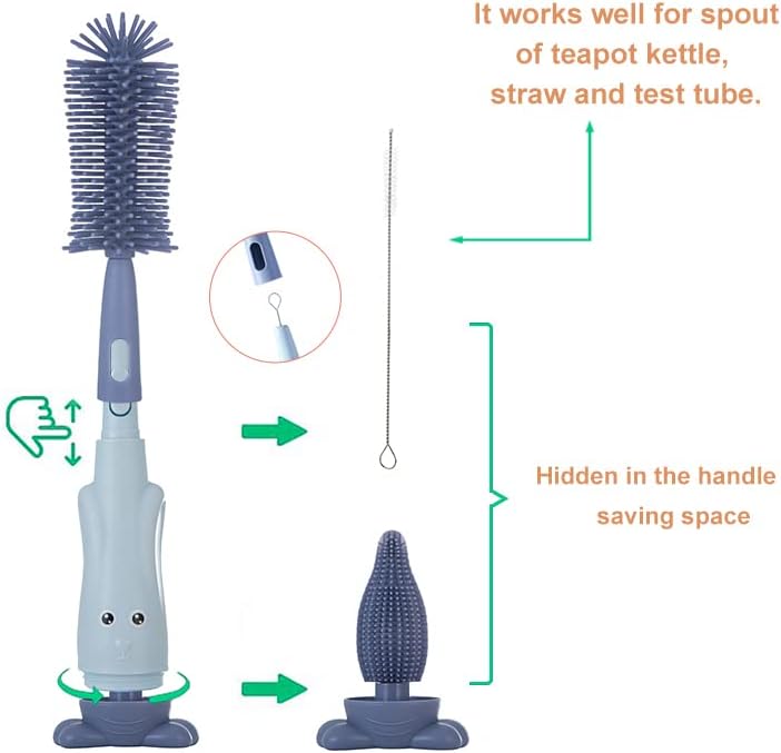 Silicone Baby Bottle Brush with Stand, Water Bottle Brush Cleaner Set