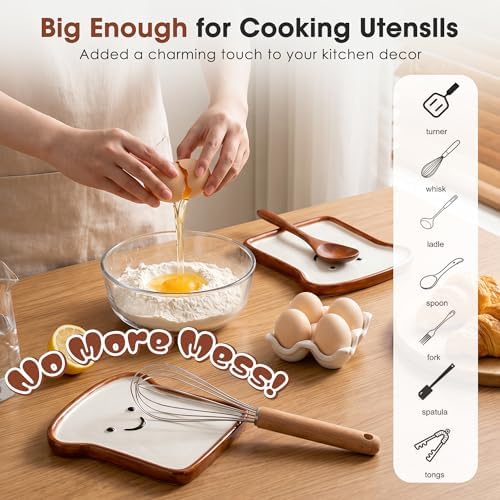 Ceramic Spoon rest for Stove Top, Cute Smile Toast Shaped Spoon Holder
