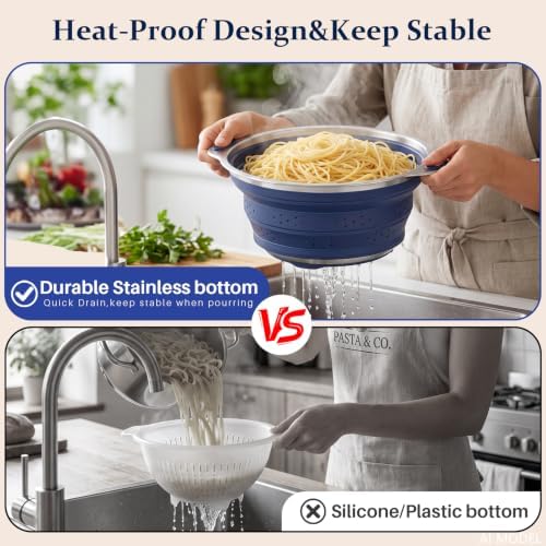 Collapsible Colander Set with Silicone Mat,2-in-1 Stainless Steel
