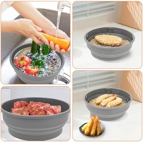 Collapsible Batter Bowl with Lid, Mess Free Breader Shaker Bowl