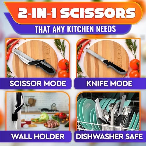 2-in-1 Kitchen Scissors for Food with Safety Lock