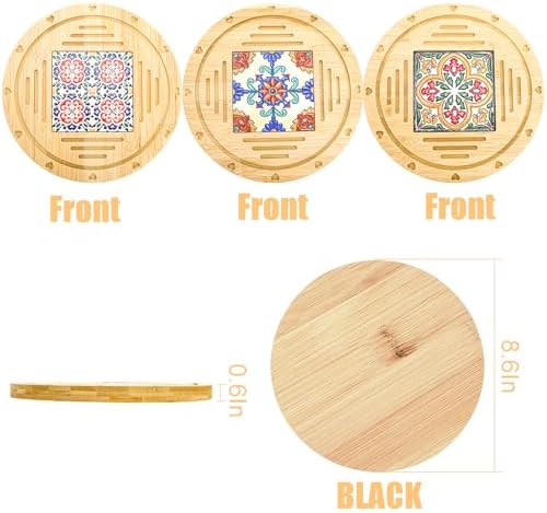 WUWEOT 3 Pack Wooden Round Trivets for Hot Dishes, 8.6 Inch Heat