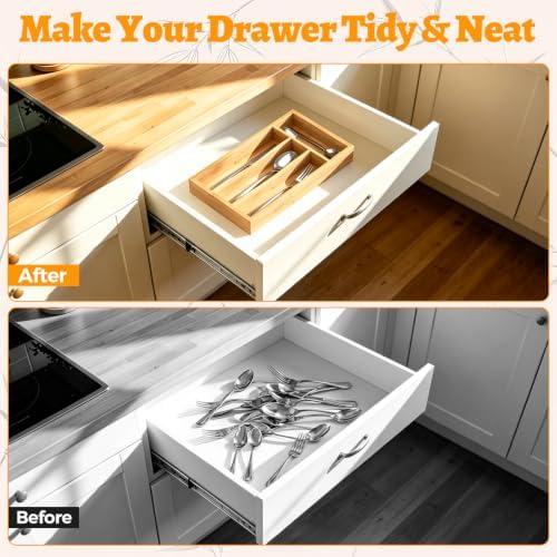 Small Silverware Drawer Organizer, 4 Slots Kitchen Drawer Tray