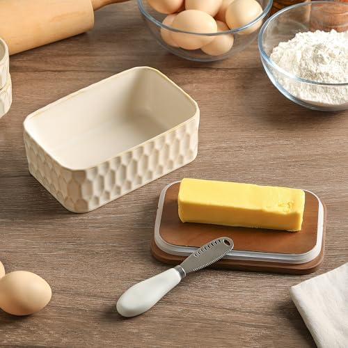 Butter Dish with Lid and Knife, Ceramic Airtight Butter Keeper