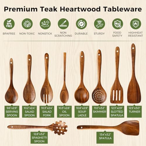 10-Piece Teak Wooden Utensil Set