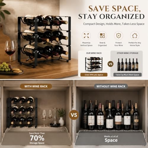 Wine Racks Countertop 3 Tier Stackable Wine Rack Tabletop Metal Wine