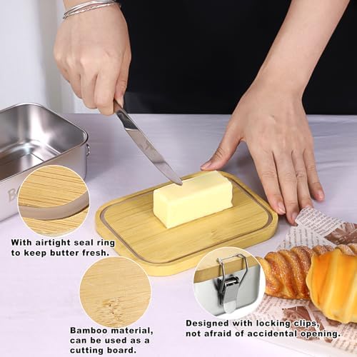 BSTKEY Butter Dish with Lid for Countertop, Stainless Steel Butter