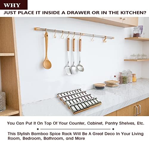Bamboo Spice Rack Drawer Organizer - 8 Piece Set - 8" or 16" Wide