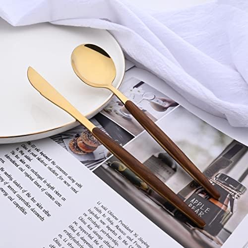 16-Piece Silverware Set with Cake Fork, Gold Stainless Steel Flatware