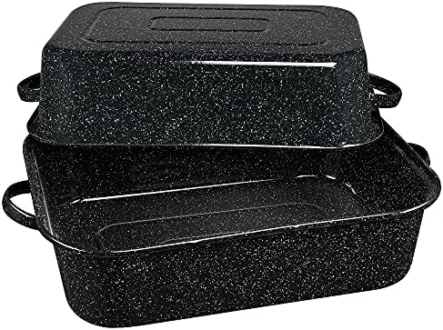 Granite Ware Covered Rectangle Roaster - Enamel on Steel, Speckled