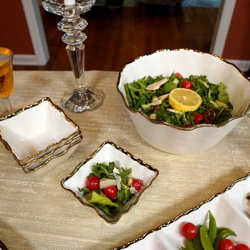 Regency Gold Set of 4 Square Porcelain Snack Bowls with Scalloped