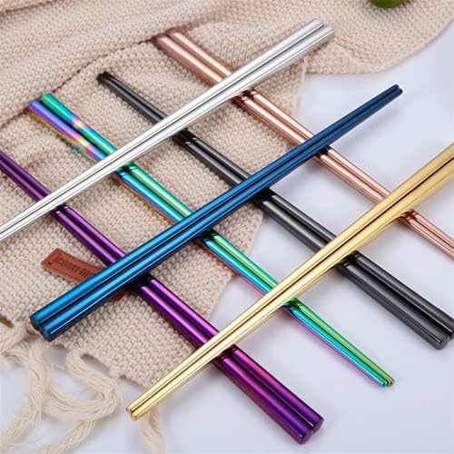 Chinese Metal Soup Spoons and Chopsticks Set for 4 People, Reusable