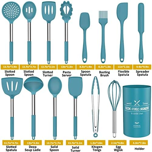 Umite Chef Silicone Cooking Utensils Set, 15 Pcs, Blue