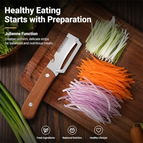 IVY Wooden Handle Vegetable Peeler Set of 2, 4 in 1 Stainless Steel