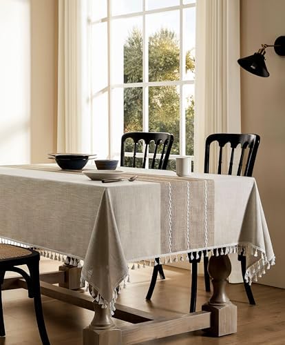 ZeeMart Contrast Linen Rectangle Table Cloth 60x84 Inch Brown
