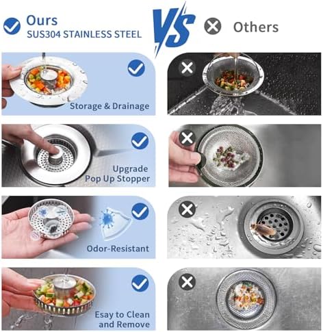 3-in-1 Kitchen Sink Drain Strainer, Stainless Steel, 3-1/2'' Drains