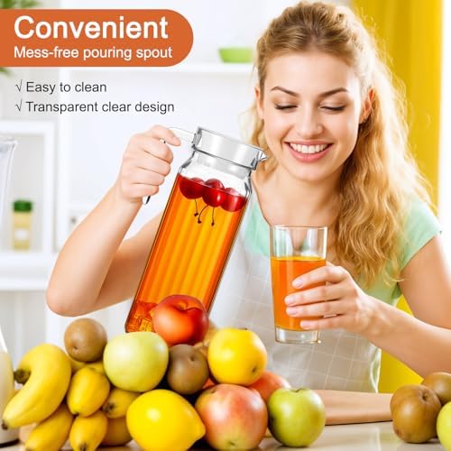 2 Pcs Plastic Pitcher with Lid, 37 oz Clear Acrylic Pitcher
