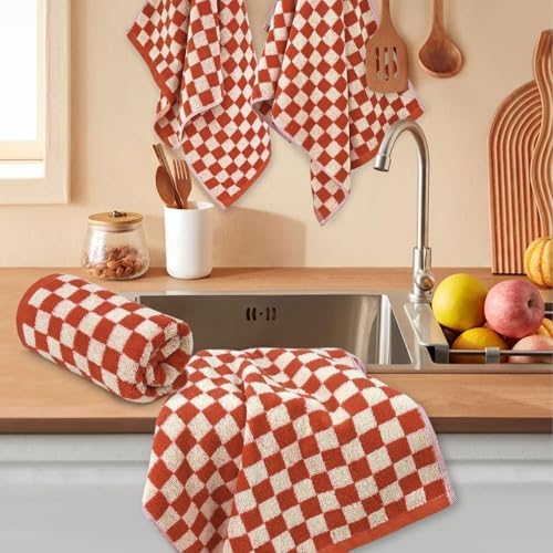 Checkered Hand Towel (13x29 Inches) - Fall Kitchen Towels Pack of 4