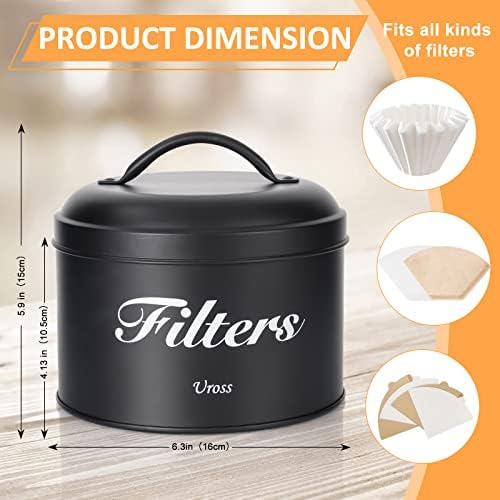 Uross Coffee Filter Holder Storage with Lid- Rustic Container Basket
