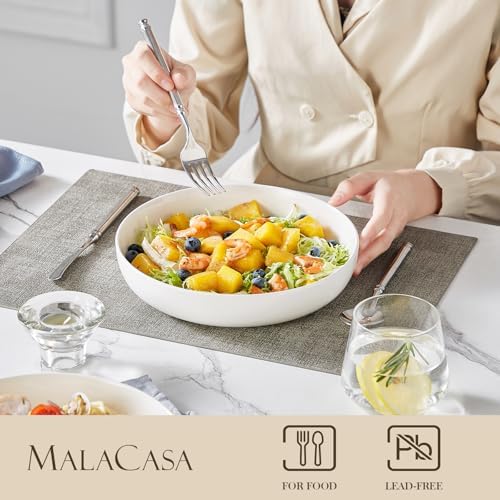 MALACASA 48 Oz Pasta Bowls Set of 4, Ceramic Salad Bowls, White