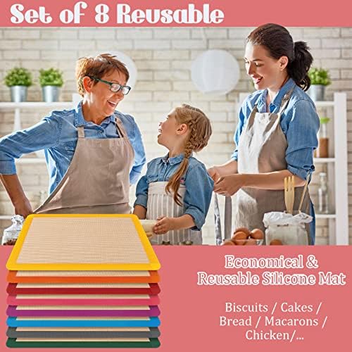 Nuanchu 8 Pcs Silicone Baking Mat Non-stick Baking Half Sheet, Multi