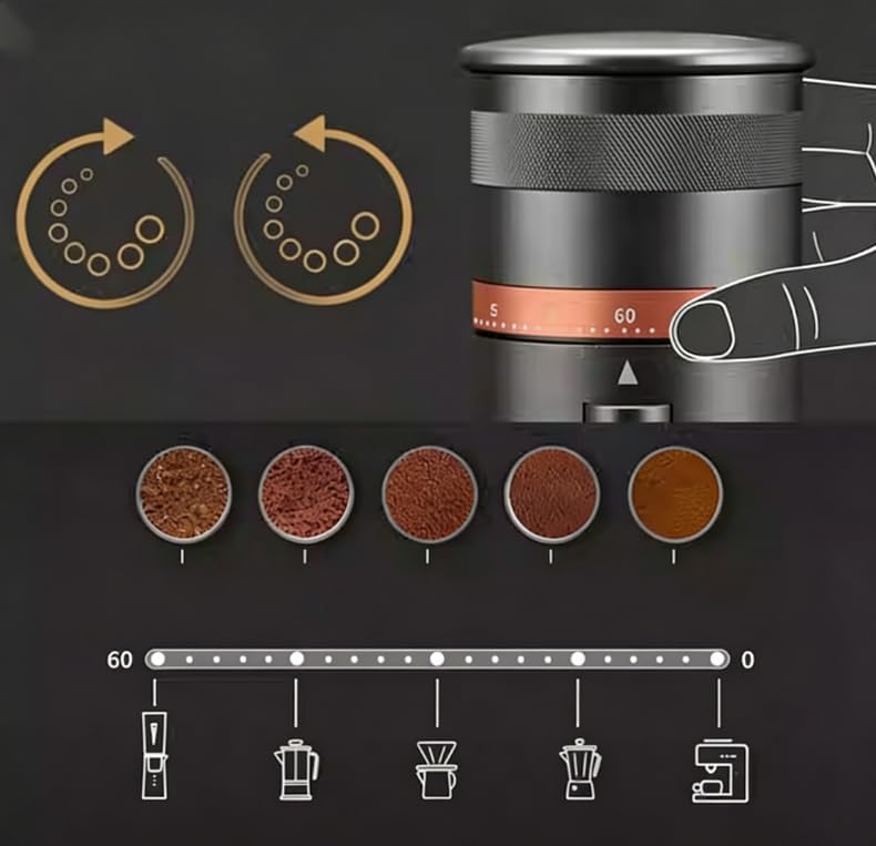 TYY Portable Conical Burr Coffee Grinder, Stepless Settings