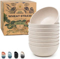 Grow Forward Premium Wheat Straw Bowls Set of 8 - Reusable 27oz Hard