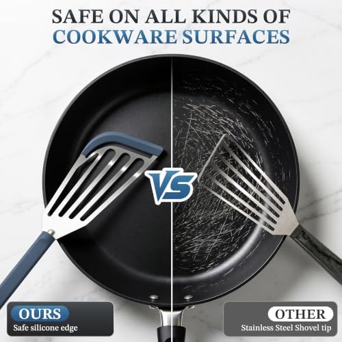 2Pcs Silicone Fish Spatula for Nonstick Cookware,Slotted Turner for
