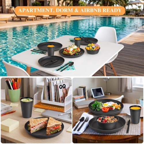 56 Piece Apartment Essentials Dinnerware Set, Stackable Space-Saving