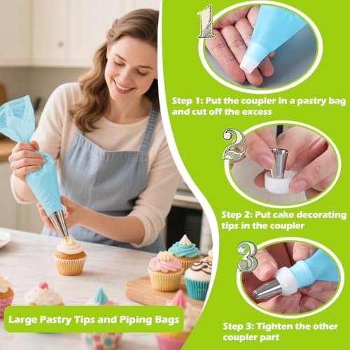 Suuker Large Piping Tips Set, 1M 2D 2F 6B 2A with Reusable Bag