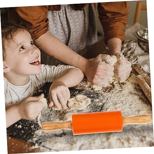 LIFKOME 4pcs Silicone Rolling Pin Wood Handle Baking Roller Non-stick