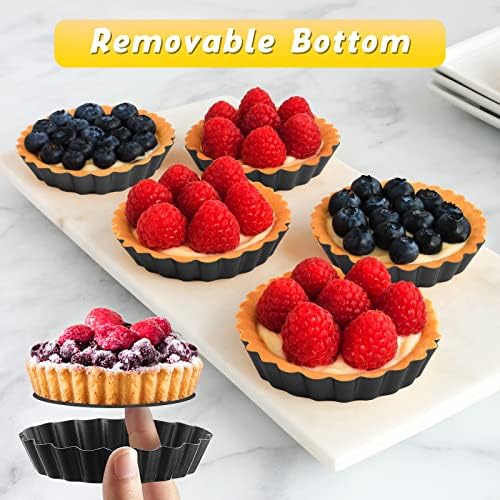 Tessco for you 16 Pcs Mini Tart Pans for Baking, Black Gray Round