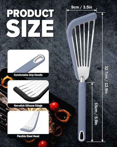 Fish Spatula Turner,Thin Slotted,Stainless Steel With Silicone Edge,2