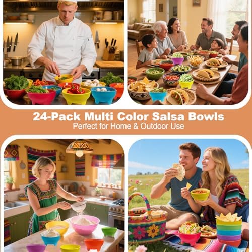 24 Pcs Salsa Bowls, 10.6 oz Plastic Mexican Salsa Bowls for Party